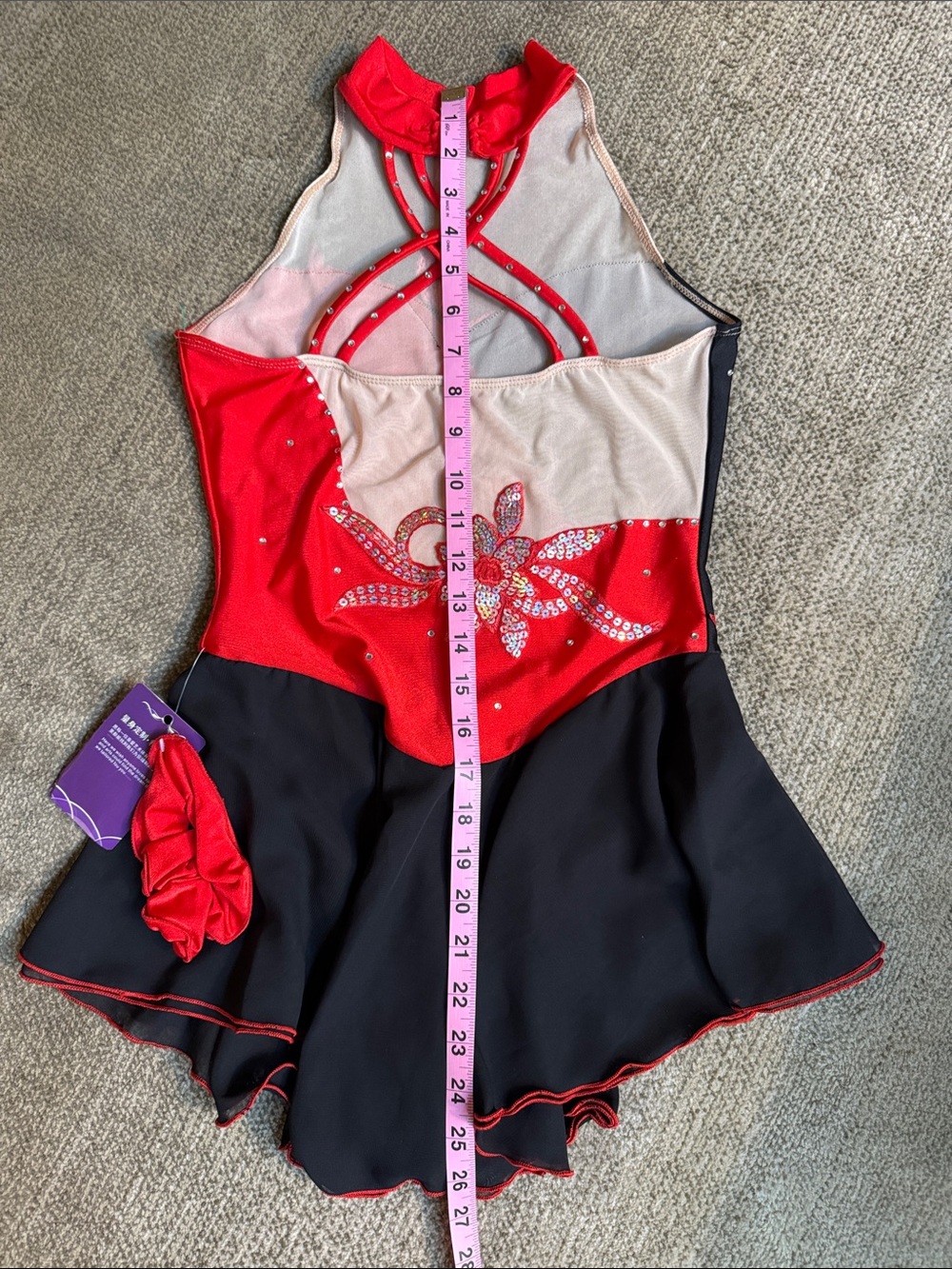 ๐ Bo-Art Small Adult Red & Black Floral Sequin Dance Leotard Costume / Sz S - Picture 3 of 15